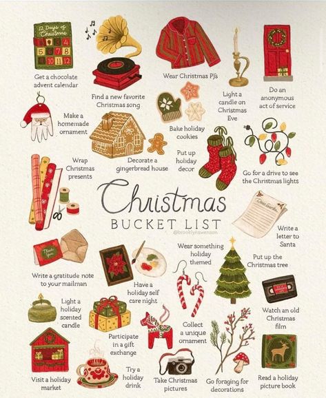 25 Things To Do Before Christmas, Christmas Season Bucket List, Christmas Bucket List With Friends, December Bucket List Ideas, Holiday Bucket List Christmas, Christmas Aesthetic Red And Green, Things To Do This Christmas, Winter Activities Aesthetic, Christmas Activities Aesthetic