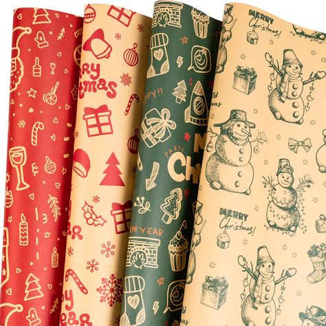 PRICES MAY VARY. Christmas Design: The Christmas wrapping paper sheet features 4 different designs with santa claus, snowman, snowflake, gloves. The pretty design of wrapping paper could will make your gift more exquisite and more beautiful. Bring a good greeting to your friends with the beautiful paper. 12 Sheets with 4 Patterns: You will get 12 sheets holiday wrapping paper (4 different patterns, each pattern in 3 sheets). Each sheet measures by 19.68 inch(50cm) wide and 27.5 inch (70cm) long, Kraft Wrapping Paper, Snowman Snowflake, Kraft Paper Wrapping, Gloves Design, Holiday Wrapping Paper, Wrapping Paper Christmas, Christmas Wrapping Paper, Sewing Gifts, Christmas Wrapping