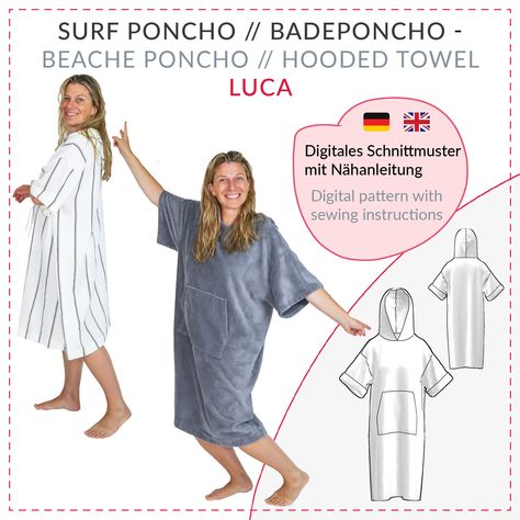 Poncho Sewing Pattern, Poncho Pattern Sewing, Towel Poncho, Poncho Towel, Mens Poncho, Beach Poncho, Sewing Instructions, Poncho Pattern, Paper Sewing Patterns