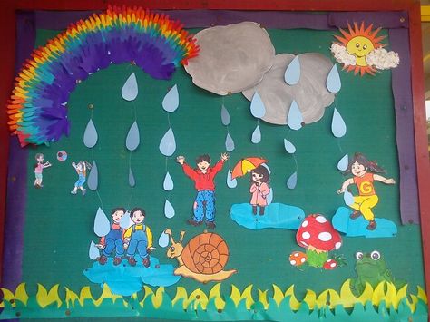 Rainy season Rainy Day Art Preschool, Rainy Season Activity For Kindergarten, Rainy Season Decoration Ideas, Rainy Season Craft For Preschoolers, Rainy Day Board Decoration, Season Theme Board Ideas For Preschool, Rainy Season Chart For Preschool, Rainy Season Decoration For School, Rainy Season Activities For Preschool