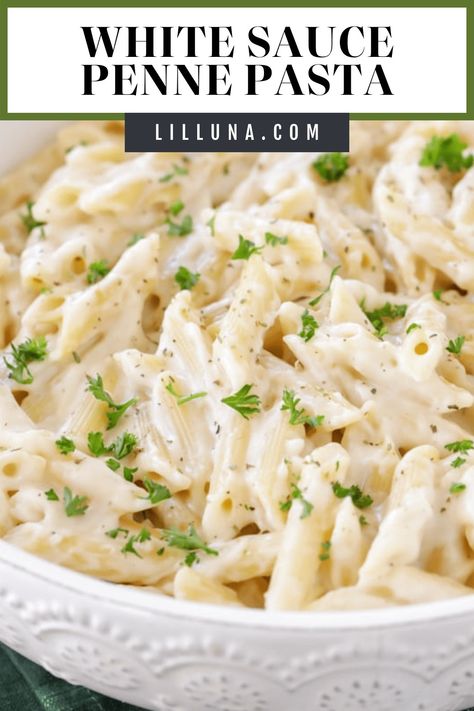 This super simple and delicious white sauce recipe is packed with flavor. This dish is perfect by itself or you can add chicken too! #whitesauce #whitesaucerecipe #pasta #garlicwhitesauce White Sauce Dinner Recipes, Chicken White Sauce Pasta, White Sauce Recipe Pasta, Pasta Recipes White Sauce, Pasta White Sauce Recipe, White Sauce Pasta Recipes, White Sauce For Pasta, Pasta With White Sauce, Pasta White Sauce