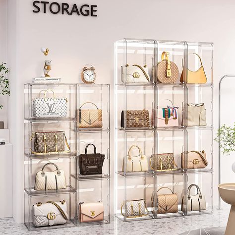 Amazon.com: Clear Handbag Storage Organizer for Closet, 3 Packs Acrylic Display Case for Purse/Handbag, Plastic Storage Containers with Magnetic Door, Acrylic Box Organizers for Collectibles, Toys, Figures : Home & Kitchen Purse Display, Handbag Display, Acrylic Storage Box, Acrylic Display Box, Purse Storage, Clear Handbags, Handbag Storage, Acrylic Display Case, Acrylic Storage