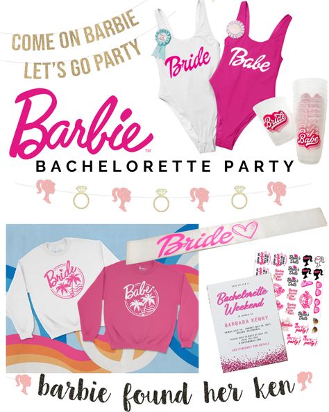 Barbie Found Her Ken Bachelorette, Bridal Barbie Bachelorette, Bachelorette Party Ideas Barbie, Barbie Hens Party, Barbie Bachelorette Party Ideas, Malibu Barbie Bachelorette Party, Barbie Bridal Shower Ideas, Barbie Bachelorette Party Outfit, Barbie Malibu Birthday Party