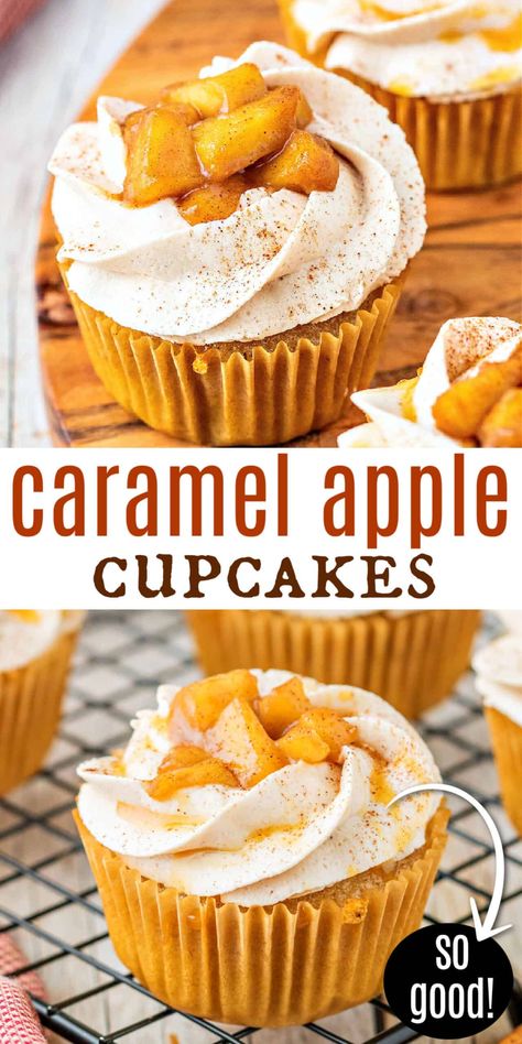 Autumn Cupcakes, Craving Cake, Caramel Apple Cupcakes, Apple Pie Cupcakes, Apple Treats, Baked Items, Delicious Cupcakes Recipes, Turkey Cupcakes, Homemade Buttercream