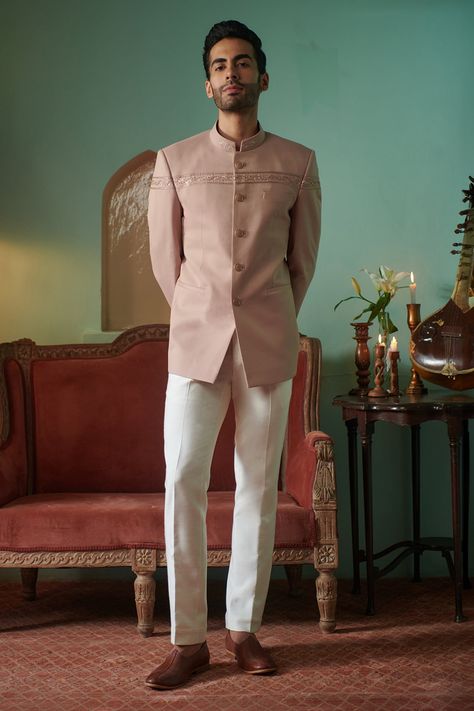 Shop for these amazing collections of Pink 100% Wool Embroidery Cutdana Roseate Bandhgala For Men by Philocaly online at Aza Fashions. Bandhgala Suit Men, Bandhgala For Men, Jodhpuri Suits For Men, Placement Embroidery, Suit Fit Guide, Sangeet Outfit, Blazer Outfits Men, Men's Ethnic Wear, Wedding Outfit Men