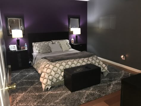 Master bedroom purple gray theme romantic bedroom Purple And Gray Bedroom Ideas, Purple And Gray Bedroom, Purple Bedroom Design, Purple Bedroom Decor, Bedroom Ideas For Couples Modern, Purple Bedrooms, Bedroom Ideas For Couples, Small Bedroom Designs, Woman Bedroom