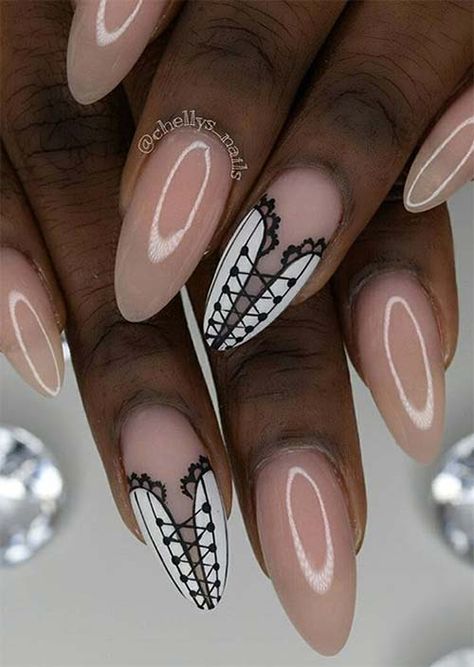 Nail Ideas Designs, Corset Nails, Round Nail Designs, Rounded Acrylic Nails, Acrylic Nail Ideas, Nail Acrylic, Nude Nail Designs, Long Nail Designs, Simple Acrylic Nails