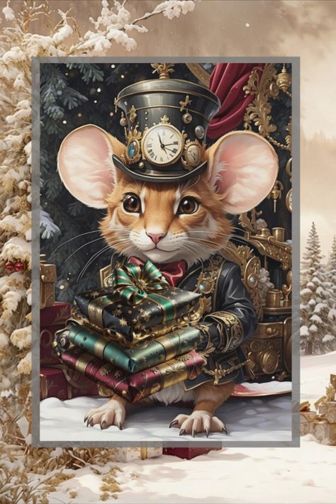 Printable steampunk Christmas digital papers which contain images of adorable steampunk mice plus mouse ephemera and complementary background pages. A steampunk journal to celebrate the X-mas Season. Steam Punk Animals, Christmas Mouse Illustration, Steampunk Art Illustration, Steampunk Ephemera, Steampunk Printables, Steampunk Diy Crafts, Steampunk Journal, Steampunk Images, Steampunk Illustration