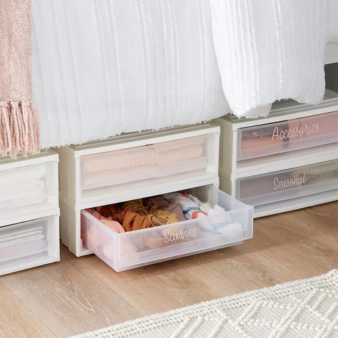 Under Bed Drawer | The Container Store Dorm Closet Organization, College Storage, Under Bed Organization, Dorm Closet, Bed Drawer, Plastic Storage Drawers, College Checklist, Freshman Dorm, Dorm Storage