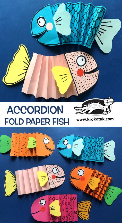 Simple Arts And Crafts, Kunst For Barn, Kraftangan Prasekolah, Fish Craft, Paper Fish, Children Activities, Accordion Fold, Paper Craft Tutorials, Fish Crafts