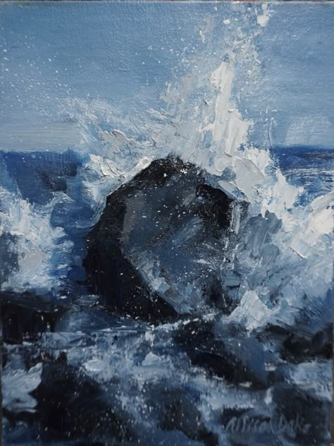 Waves Against Rocks, Ocean Wave Drawing, Sealife Art, Ocean Wave Painting, Ocean Art Painting, Ocean Drawing, Wave Drawing, Surf Painting, Ocean Waves Painting