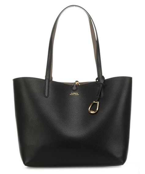 Lauren Ralph Lauren Medium Tote bag synthetic black - 431-795329-001 | wardow.com School Bag Tote Handbags, Big Hand Bags For Women, Ralph Lauren Reversible Tote, Big Purses For School, Ralph Lauren School Bag, Black Work Bag, Black Bags Women, Cute Handbags For School, School Tote Bags College