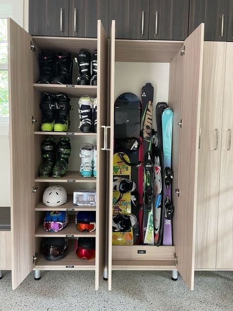 Ski Gear Storage, Ski Mudroom, Ski Equipment Storage, Winter Gear Storage, Gear Room Organization, Sports Gear Storage, Utah Living, Outdoor Gear Storage, Snowboard Storage