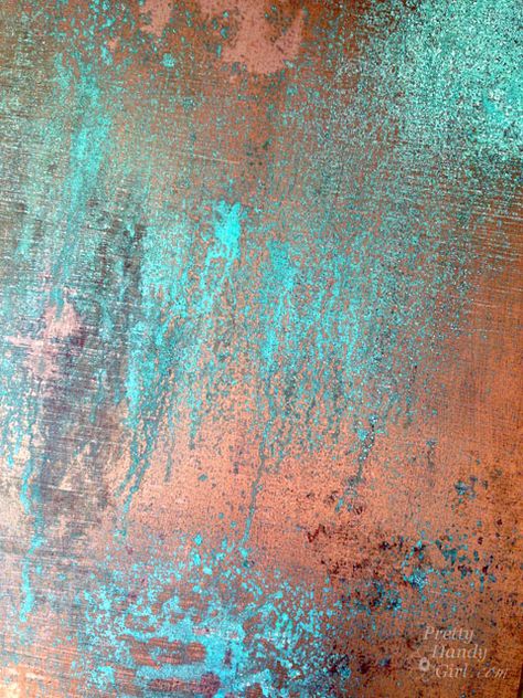 Inexpensive Faux Copper and Patina Metal | Pretty Handy Girl Bar Deco, Patina Metal, Faux Painting, 패턴 배경화면, Paint Effects, Copper Patina, Faux Finish, Painting Tips, Claude Monet