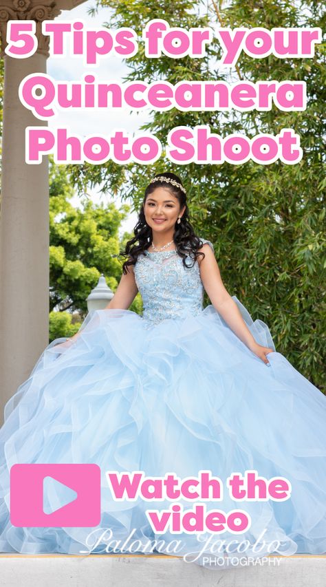 In this video I share with you 5 Tips for your Quinceanera Photo Shoot, you can apply those tips to pretty much any other kind of photo shoot. San Diego Quinceanera, Quinceanera Photo Shoot, Quinceanera planning, Paloma Jacobo Photography Photo Shoot Ideas Quince, Quinceanera Poses Photo Shoots Ideas, Quinceñera Photos, Sweet 15 Photoshoot Ideas, Quince Picture Poses, Poses For Quinceanera Pictures, Quinceanera Poses Photo Shoots, Sweet 16 Picture Ideas Photoshoot, Quinceanera Photoshoot Poses