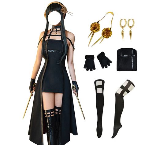 PRICES MAY VARY. Package: Yor cosplay dress:Dress+2*Gloves+Headwear+2*Earrings+2*Stocks; Material: Yor Cosplay dress set is soft polyester and cotton, comfortable,not easy to fade,simple and elastic fabrics, with beautiful printing decoration. There are XS - XXXL size for you to choose, please check the size chart carefully before you choose. Occasion: This Yor cosplay costume is suitable for everyday wear, Halloween, themed parties, carnivals, cosplay parties, stages, parties, special occasions Yor Cosplay, Yor Forger Cosplay, Easy College Halloween Costumes, Cosplay Ideas Women, Fashion Costume Halloween, Easy Cosplay, Earring Accessories, Yor Forger, 2 Earrings