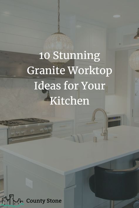 Add durability and elegance to your kitchen with these granite worktop ideas! From classic white to unique patterns and colours, find the perfect fit for your style. #graniteworktop #kitchenremodel #kitcheninspiration #kitchendesign #interiordesign #kitchenideas #countertop #remodel #homedecor #homedesign #kitchenrenovation Kitchen Worktops Ideas, Kitchen Worktop Ideas, White Cabinets Black Granite, Worktop Ideas, Countertop Remodel, Granite Worktop Kitchen, Types Of Granite, Light Granite, White Worktop