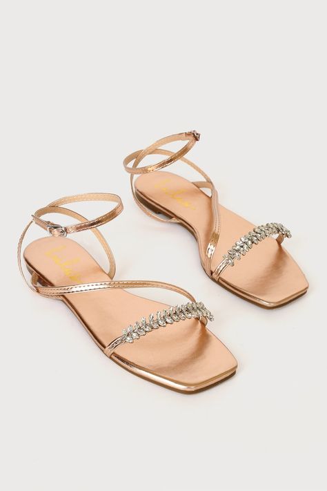 Elegant Shoes Flat, Gold Flat Sandals, Flat Foot, Sparkly Sandals, Ankle Strap Sandals Flat, Strap Flats, Rhinestone Flats, Sandals Flat, Ankle Strap Flats