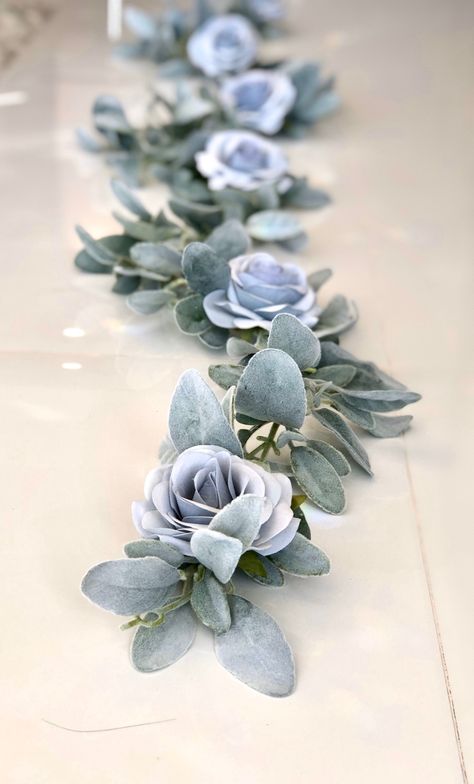 Lambs Ear Garland, Garland Table Runner, Blush Wedding Centerpieces, Wedding Flowers Greenery, Blue Wedding Decorations, 2023 Ideas, Wedding Renewal, Greenery Decor, Arch Flowers