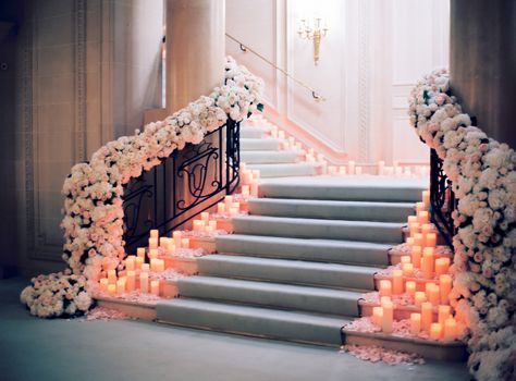 Wedding Staircase, Wedding Ceremony Ideas, Floral Wedding Decorations, Staircase Decor, Paris Wedding, France Wedding, Ceremony Decorations, Fairytale Wedding, Reception Decorations