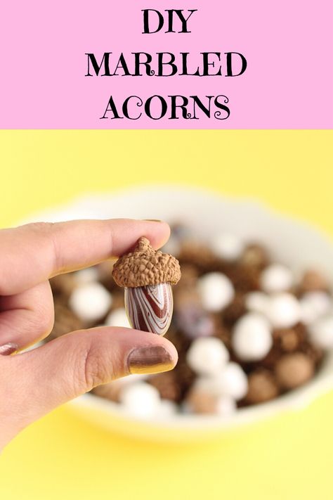 Learn how to give acorns a marbled paint look with this fun DIY! They make the prettiest fall decorations! #acorncrafts #paintedacorns Painted Acorns, Marble Ornaments, Acorn Painting, Acorn Crafts, Thanksgiving Diy, How To Give, Fall Decorations, Fall Diy, Fun Diy