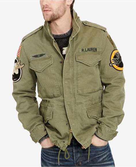 Denim & Supply Ralph Lauren Men's Patches Field Jacket Mens Olive Green Jacket, Ralph Lauren Military Jacket, Military Field Jacket, M65 Field Jacket, Moda Rock, Tactical Wear, Branded Clothes, Military Jacket Green, Mens Fashion Rugged