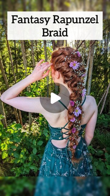 Ryan Terhune on Instagram: "I finally achieved the fantasy braid of my dreams🥹 #flowerbraid #rapunzelhair #rapunzelbraid #fantasyhair #braid #fairyhair #summerhairstyles #disneyprincess #disney" Rapunzel Braid Wedding Hair, Gingersnark Hair, Fairy Braids, Tangled Rapunzel Hair, Fantasy Braids, Rapunzel Makeup, Fantasy Hairstyles, Rapunzel Braid, Flower Braids