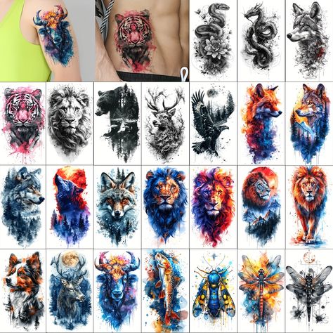 Faster shipping. Better service Small Animal Tattoos, Stickers For Men, Lion Art Tattoo, Tiny Tats, Tier Tattoo, Large Temporary Tattoos, Animals Tattoo, Holidays Summer, Real Tattoo