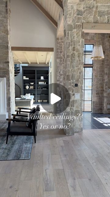 Becki Owens on Instagram: "Vaulted ceilings?? Are you in or out?  Love this space in our #threefallsproject 🤍🤍🤍

Build @splitrockcustomhomes and @grovehomesutah 
Arch @stevetiek" Two Story Vaulted Ceiling Living Room, 14ft Ceilings Living Rooms, Vaulted Master Ceiling, Modern Farmhouse Vaulted Ceiling, Half Vaulted Ceiling Living Room, Becki Owens Design, Cathedral Ceiling Living Room, Fireplace Inspiration, Vaulted Ceiling Living Room