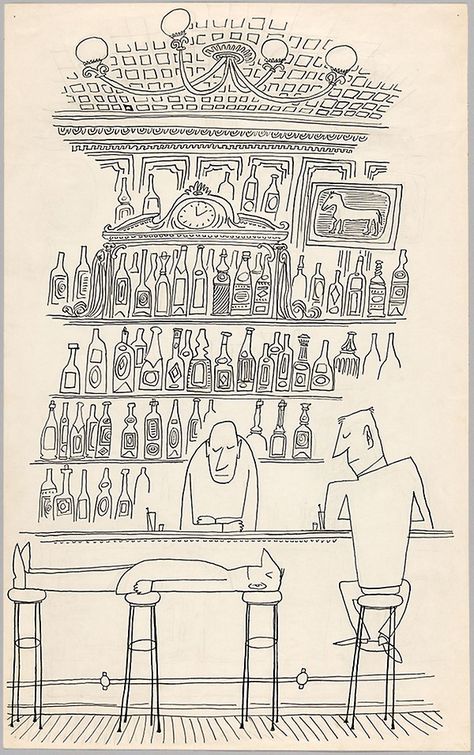 Untitled (Bar Scene) | The Art Institute of Chicago Pencil Art Drawings City, Bar Scene Illustration, Books Wall Art, Apartment Drawing Sketch, Bar Illustration Art, Bar Sketch, Sketch Bar, Scene Sketch, Ink Line Art