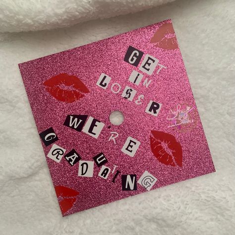 Get in Loser, We’re Graduating 👩‍🎓#graduation #graduationcap #gradcapideas #gradcapdesign #graduationcapdesigns #graduationcapdecoration #customgradcap #classof2022 #customgraduationcap #vinyl #cardstock #paperflower #paperbutterfly #foilcardstock #pearls #congratulations #staydivine Get In Loser We're Graduating, Grad Hat Ideas, Graduation Pics Ideas, Senior Caps, Birthday Party Planning Checklist, High School Graduation Ideas, School Graduation Ideas, Vet Technician, Graduation Cap Decoration Diy