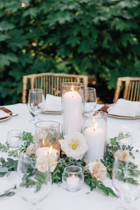 Romantic autumn floral centerpiece with candles, garden roses and lush natural greenery. Nashville wedding florist at RT Lodge. Candle Greenery Centerpiece, Round Table Centerpieces Wedding, Simple Floral Centerpieces, Round Table Centerpieces, Rt Lodge, Whimsical Autumn, At Rt, Green Centerpieces, Greenery Centerpiece