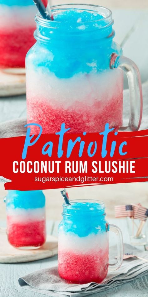 Drinks With Rum, Slushy Alcohol Drinks, Vodka Frozen Drinks, Patriotic Drinks, Fourth Of July Drinks, Slushy Drinks, Hey Bartender, Slushie Recipe, Mixed Drinks Alcohol