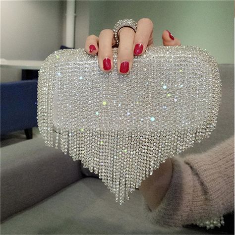 Female Evening Bag Clutches, Small Portable Rhinestone Tassels Handbag Purse Nice Gift for Women, Prom Clutch, Wedding Handbag, Clutch Bag Wedding, Party Handbags, Designer Clutch Bags, Small Ring, Wedding Purse, Minimalist Pattern, Wedding Clutch