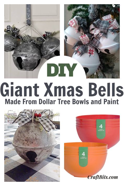 Diy Christmas Bells, Giant Christmas Ornaments, Christmas Tutorial, Xmas Bells, Appetizers Christmas, Paint Christmas, Drawing Christmas, Decoration Vitrine, Dollar Tree Christmas