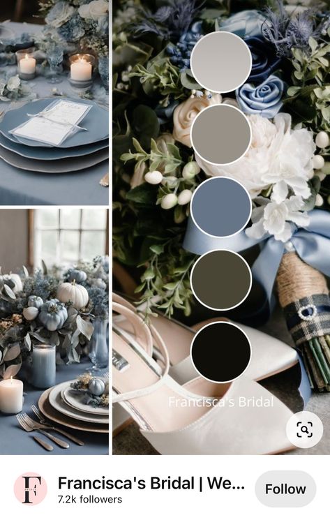 Blue Wedding Pallet Ideas, Black Blue Wedding Color Schemes, December Wedding Colors Colour Palettes, Blue And Grey Wedding Theme, Black Wedding Theme Color Combos, Blue Green Wedding Colors, December Wedding Colors, Bridal Party Color Schemes, Grey Wedding Theme