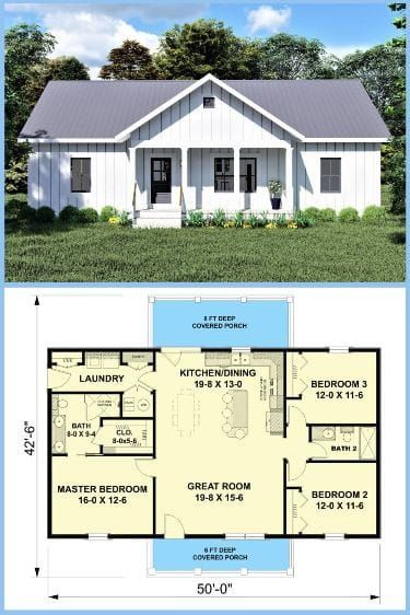 Tiny Home Floor Plan 3 Bedroom, Small Country Homes Interior, 3 Bedroom Tiny Home, 3 Bedroom Cottage Floor Plans, Tiny House 3 Bedroom, Mini Barndominium, Small Farmhouse Floor Plans, 3 Bedroom Home Floor Plans, Craftsman Houses