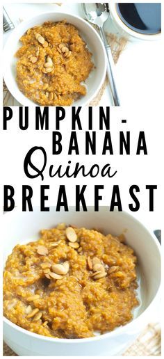 Pumpkin Banana Quinoa Breakfast--an easy, delicious, and healthy creamy quinoa breakfast bowl that is a perfect fall recipe! Low Carb Vegan Breakfast, Creamy Quinoa, Banana Quinoa, Fall Recipes Breakfast, Pumpkin Quinoa, Quinoa Breakfast Bowl, Quinoa Breakfast, Pumpkin Banana, Banana Breakfast