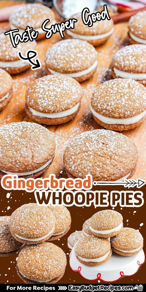 Weird Desserts, Christmas Recipe Ideas, Gingerbread Whoopie Pies, Easy Whoopie Pie, Gingerbread Dessert, Favorite Holiday Desserts, Whoopie Pie Recipe, Maple Recipes, Fast Desserts