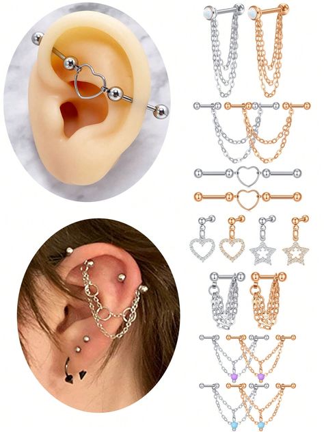 2pcs Industrial Piercing Jewelry Helix Piercing Industrial Earrings For Women Men Scaffold Industrial Bar Piercing With Chain Multicolor    Stainless Steel     Women Fashion Jewelry, size features are:Bust: ,Length: ,Sleeve Length: Piercing With Chain, Industrial Bar Piercing, Bar Piercing, Industrial Earrings, Industrial Piercing Jewelry, Piercing Industrial, Industrial Bar, Industrial Piercing, Helix Piercing