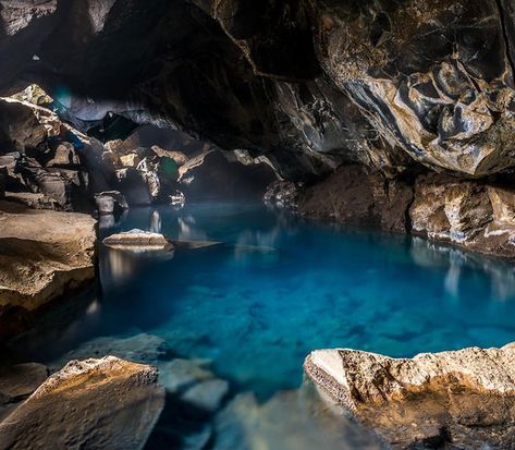 Cave Hot Spring, Underground Hot Springs, Atla Visuals, Hot Spring Aesthetic, Barbie Campaign, Cave Reference, Underground Spring, Iceland Hot Springs, Cave Water