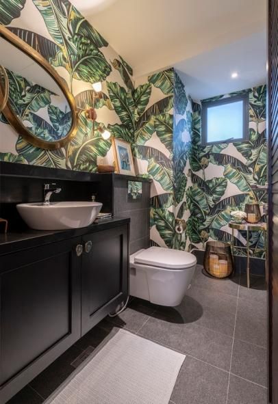 12 interesting yet simple bathroom designs - Home & Decor Singapore Modern Tropical Bathroom, Tropical Powder Room, Tropical Bathroom Design, Shoebox Apartment, Modern Scandinavian Interior, Simple Bathroom Designs, Geometric Pattern Wallpaper, Beautiful Bathroom Designs, Tropical Interior