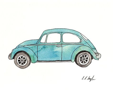 Vintage car art original watercolor car illustration fine | Etsy Auto Illustration, Vintage Volkswagen, Blue Car, Car Illustration, Car Drawings, Volkswagen Beetle, Blue Art, Car Art, الرسومات اللطيفة