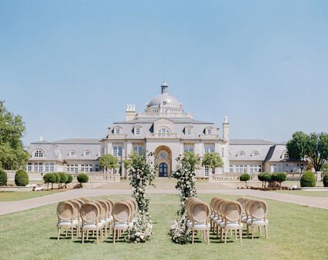 Jaw dropping, impressive outdoor ceremony option | The Olana in Hickory Creek, Texas | Seating, decor | Event furniture rentals from Perch Event Decor | perchdecor.com The Olana, Parisian Architecture, Parisian Wedding, Fort Worth Wedding, Grand Staircase, Dallas Wedding, Outdoor Ceremony, Event Rental, Wedding Photoshoot