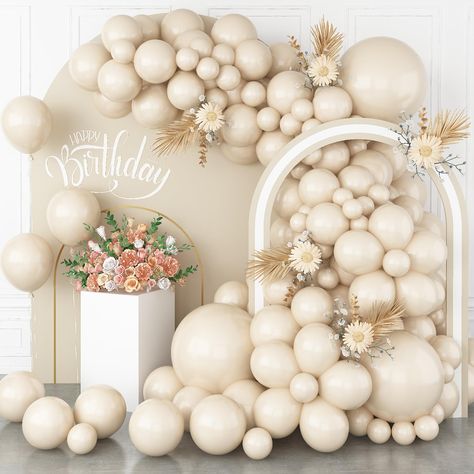 PRICES MAY VARY. ✨ 113 PACK WHITE SAND BALLOONS: The package comes with 18 inch sand white balloons (3 pcs), 12 inch cream balloons (20 pcs), 10 inch beige balloons (30 pcs), 5 inch white sand balloons (57 pcs), 1pc white balloon ribbon, 1pc 16ft balloon stripe tape, 1pc balloon sticky dots (100 points), allowing you to create a visually striking and captivating atmosphere that will leave your guests in awe. ✨ High Quality Balloon Decoration: Our sand white party balloons are made from premium l Beige Balloon Garland, Wedding Anniversary Party Decorations, Balloons For Birthday, Anniversary Party Decorations, Garland Arch, Black Balloons, Anniversary Decorations, Wedding Anniversary Party, Balloon Backdrop