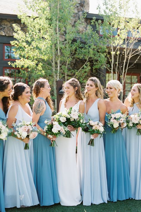 Summer Ranch Wedding, Baby Blue Wedding Theme, Sage Flowers, Baby Blue Weddings, Teal Bridesmaid Dresses, Bridal Parties Pictures, Sweet Love Story, Bridesmaid Colors, Bridesmaid Inspiration