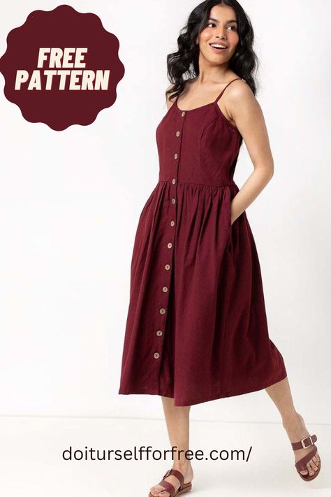 Sewing Patterns Free Women Dress, Cute Dresses Sewing Pattern, Sewing Free Patterns Women, Pdf Sewing Patterns Free Women Dress, Midi Dress Pattern Free, Summer Sewing Patterns For Women, Midi Dress Sewing Pattern Free, Cottagecore Dress Patterns Free, Free Linen Dress Pattern