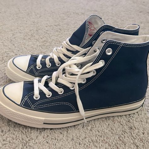 Navy Blue Converse High Tops. Never Worn, Clean And No Flaws! Size 9 Mens, Size 11 Women’s Us High Top Converse Outfits Men, Blue Converse High Tops, Blue Y2k Outfit, Converse Backpack, Navy Blue Converse, High Top Converse Outfits, Converse Design, Y2k Outfits Men, Navy Converse