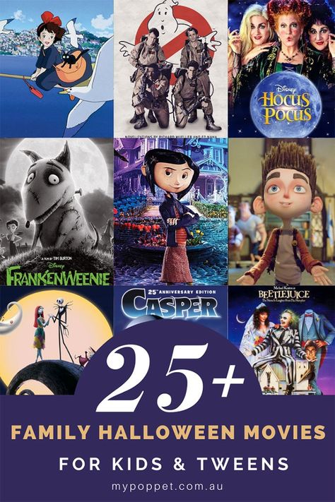 25+ Best Family Halloween Movies for Kids & Tweens | My Poppet Living Halloween Night Movie, Fall Family Movies, Top Halloween Movies, Best Family Halloween Movies, Halloween Cartoon Movies, Family Halloween Movies, Halloween Movies For Kids, Family Friendly Halloween Movies, Classic Halloween Movies