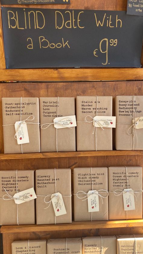 Carboot Sale Aesthetic, Bookstore Packaging, Bookstore Aesthetic, Pretty Gift Wrapping Ideas, Blind Date With A Book, Date With A Book, Reading Projects, Cute Date, Tiny Shop